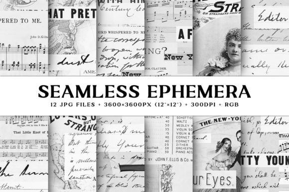 Black & White Seamless Paper Ephemera for Modern Design