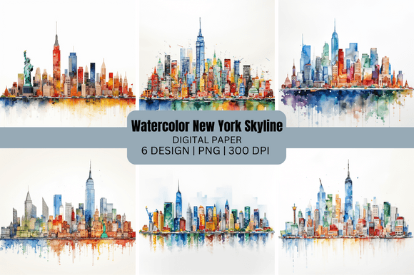 Capture the Energy of the City with a Watercolor New York Skyline Background