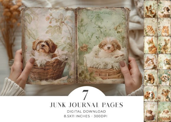 Cats Dogs Junk Journal Pages: Vintage Charm for Modern Crafting