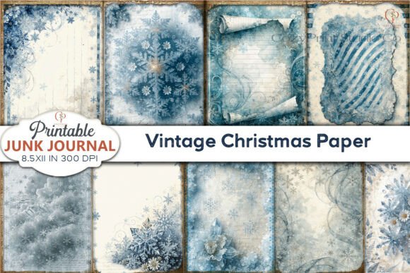 Charming Blue Snowflake Vintage Christmas Paper