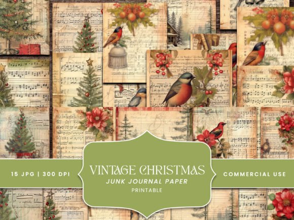 Charming Vintage Christmas Junk Journal Paper for Crafts