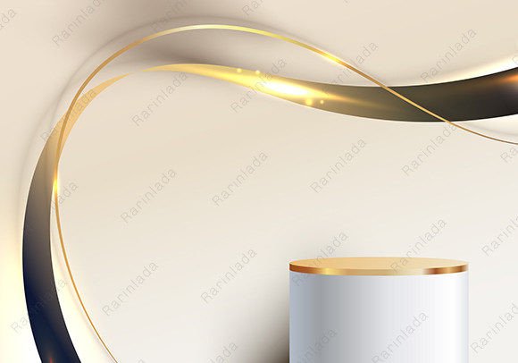 Elevate Your Visuals with 3D Luxury White Podium Golden Wave Lines