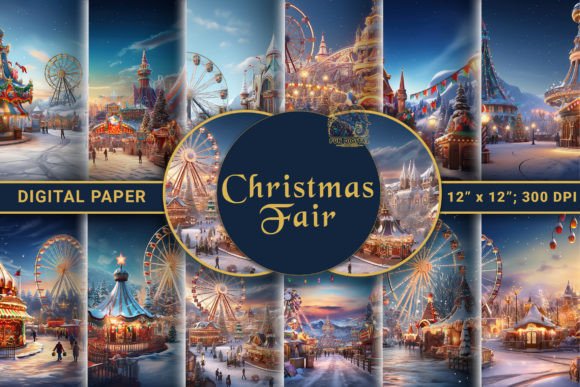 Enchanted Winter Fair Digital Papers for Festive Projects