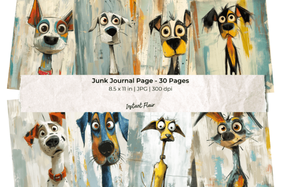 Funny Dog Junk Journal Pages Bundle: A Playful Design Asset