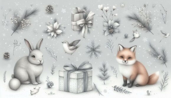 Gray Winter Gifts: Cozy Digital Illustrations for Your Projects