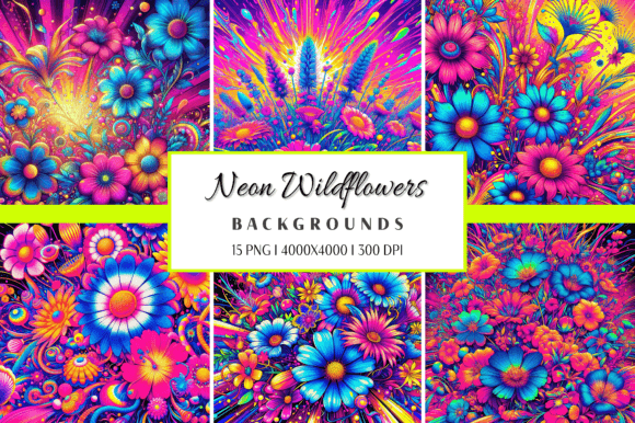 Neon Wildflowers Psychedelic Pop Style: Bold Creative Assets