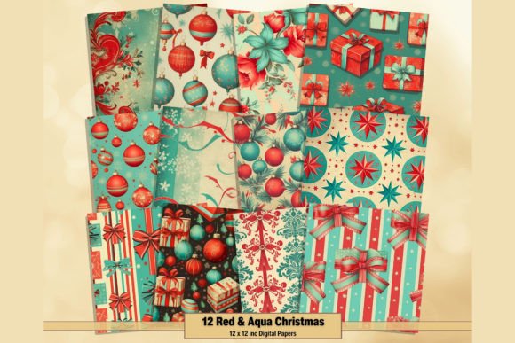Red & Aqua Christmas Patterns: A Retro Holiday Design Toolkit