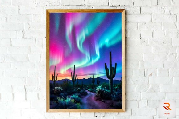 Stunning Desert Aurora Night Wall Art: A Celestial Design Asset