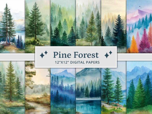 Watercolor Pine Forest Digital Papers: A Designer's Natural Asset